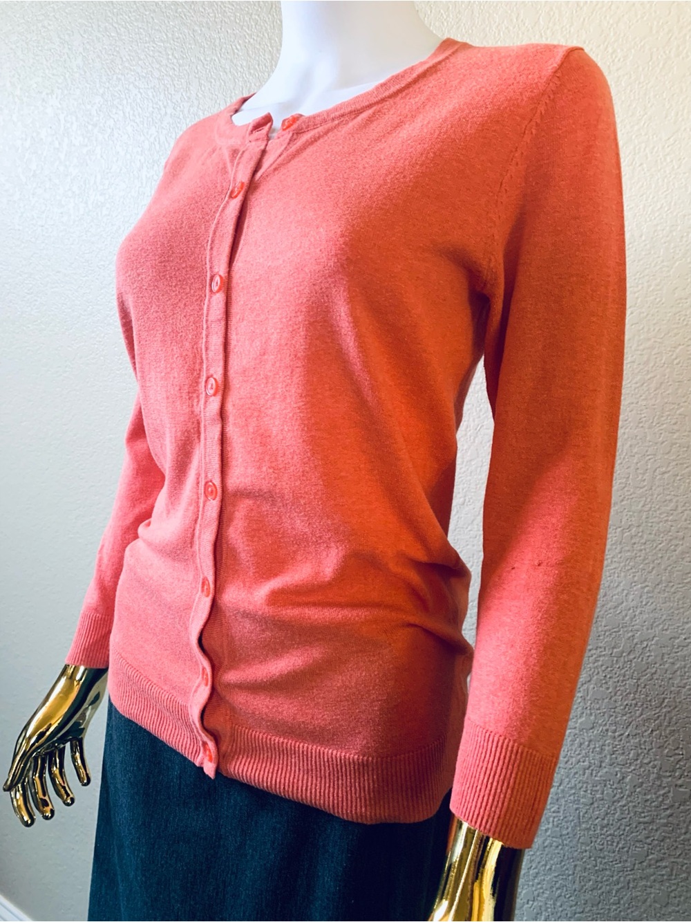 Coral Pink Button-Front Knit Cardigan Sweater | Women’s